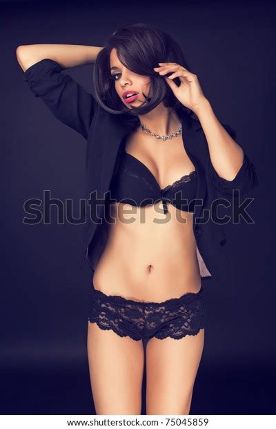 Sexy Woman Black Lingerie On Black Stock Photo Edit Now 75045859