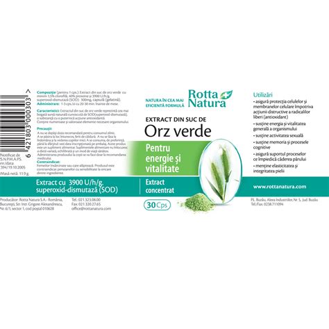 Extract Din Suc De Orz Verde 30 Capsule Rotta Natura Farmacia Tei