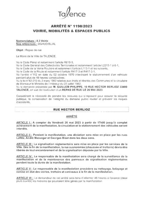 Calaméo Arrete 1198 2023 Interdiction De Stationnement Et De