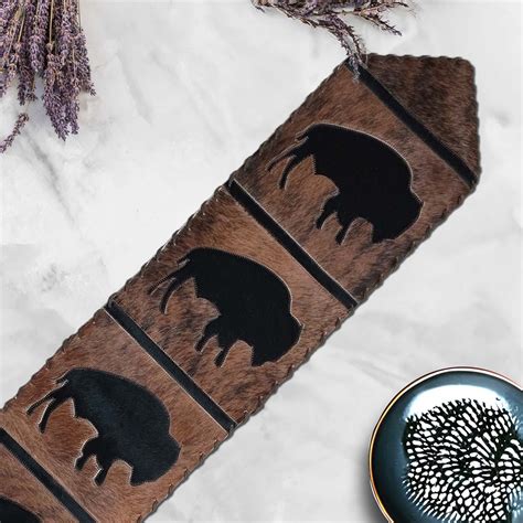 Roaming Bison Brindle Leather Table Runners Lone Star Western Decor