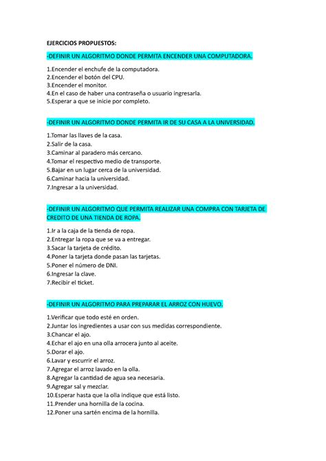 Ejercicios Propuestos Semana 1 Ejercicios Propuestos Definir Un Algoritmo Donde Permita