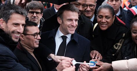 Emmanuel Macron Visits Olympic Village As Keys Are Handed Over To Paris