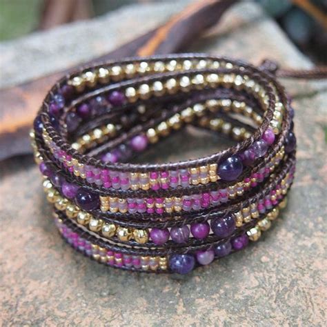 Purple Mix Wrap Bracelet With Seed Beaded Boho Wrap Bracelet Etsy