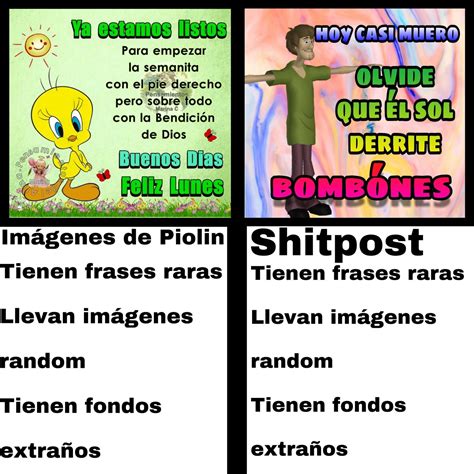 comparación shitpost vs piolin Meme subido por Troya Memedroid