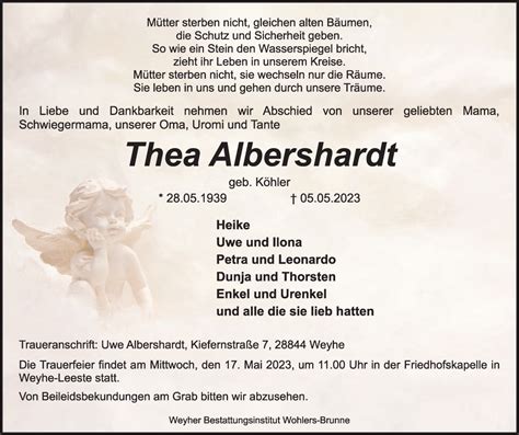 Traueranzeigen Von Thea Albershardt Trauer Gedenken