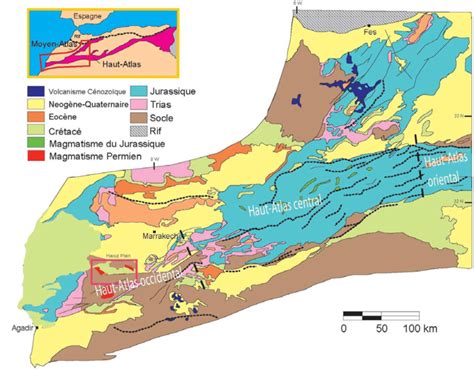 Carte G Ologique Du Haut Et Moyen Atlas Avec Les Sous Domaine Du Haut