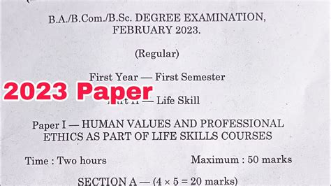 1sem Hvpe Question Paper 2023 Year Degree 1st Sem Human Values 2023 Question Paper