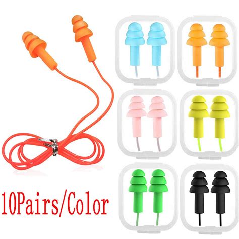 10 Pairs Soft Silicone Corded Ear Plugs 33dB Anti Noise Reusable