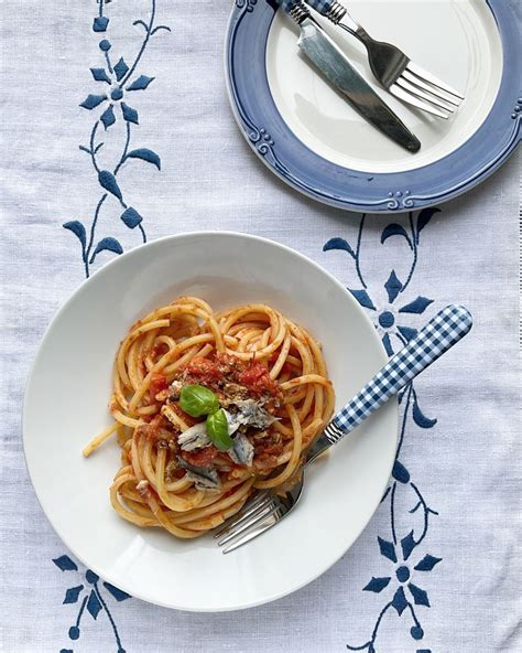 Spaghetti Alla Chitarra Con Genovese Tomato And Marinated Anchovies