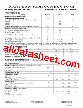 Mcr Sn Datasheet Pdf Digitron Semiconductors