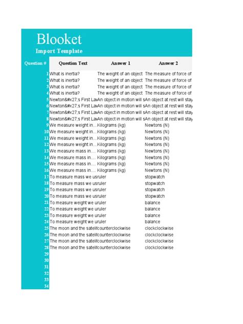 Blooket Import Template Pdf Weight Mass