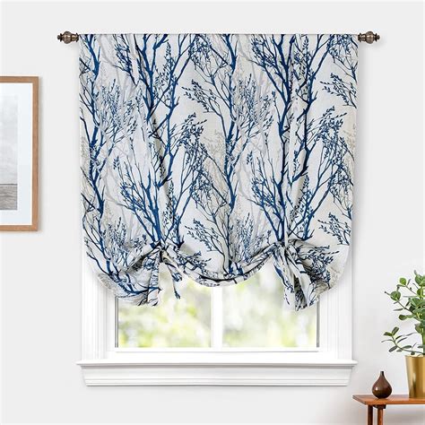 Driftaway Tree Branch Linen Blend Blackout Tie Up Curtain For Kitchen