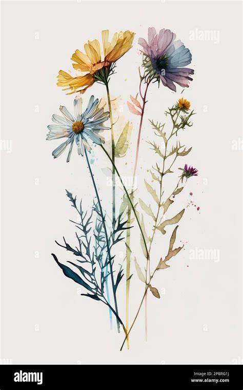 Una Ilustración Generada Por Ia De Una Acuarela Floral Con Una Variedad