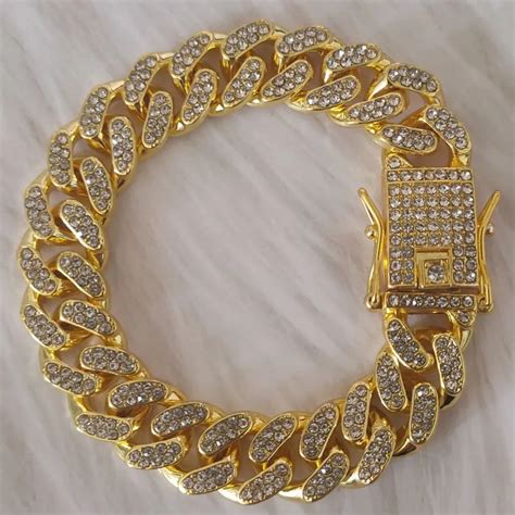 Pulsera De Cadena De Eslabones Cubanos De Cristal Miami Iced Out Para