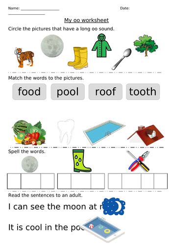 Differentiated Phonics Worksheet Long Oo Sound Teaching Resources