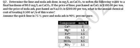 Solved Q Determine The Lime And Soda Ash Dose In Mg L As Chegg