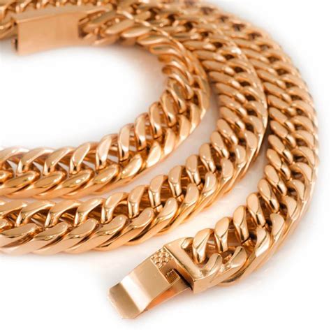 18k Rose Gold Cuban Miami Chain Link Stainless Steel Nivs Bling