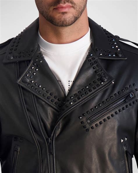 Karl Lagerfeld Paris White Label Men S Studded Leather Biker Jacket