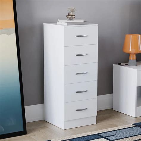 Vida Designs Riano White 5 Drawer Narrow Chest H900mm W345mm D