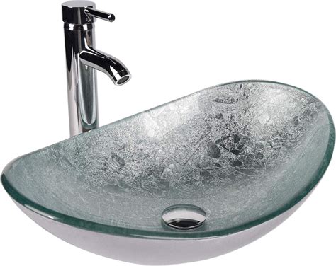 Elecwish Bathroom Sink And Faucet Combo Artistic Tempered Glass Vessel