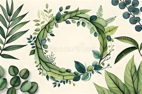 Watercolor Greenery Frames Borders Clip Art Stock Illustration ...