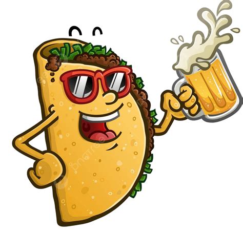 Taco Personaje De Dibujos Animados Bebiendo Cerveza Icono Enchilada