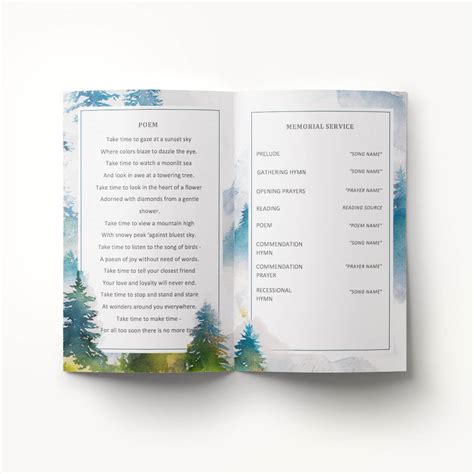 Printable Funeral Program Template Microsoft Word Watercolor Mountains ...