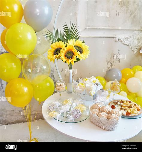 Party yellow and grey balloons. Birthday celebrations, wedding ...