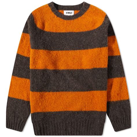 YMC Suedehead Striped Crew Knit Brown END