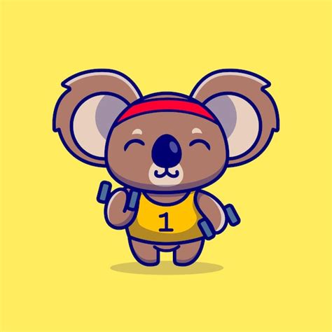 Premium Vector Cute Koala Lifting Dumbbell Cartoon