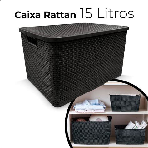 Caixa Organizadora Rattan Preta Grande L Arqplast Feira Da