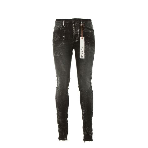 Purple Brand P001 Black Wash Metallic Silver Mens Designer Jeans