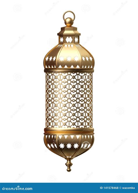 3d Render Golden Lantern Magical Lamp Tribal Arabic Decoration