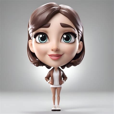 Premium Photo Cute Cartoon Girl With Big Eyes And Brown Hair 3d Rendering