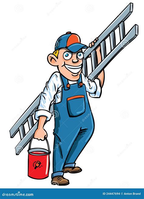 Cartoon Painter With A Ladder And Paint Bucket Royalty Free Stock Image