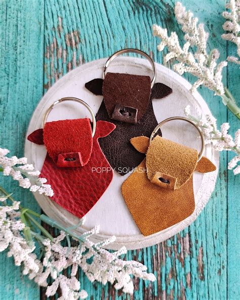 Cow Keychain Cattle Key Fob Genuine Leather Bag Charm Etsy