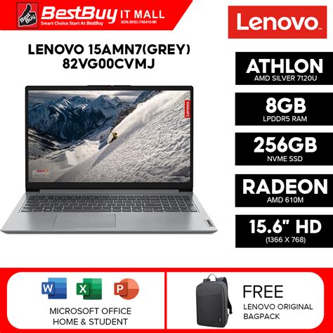 Lenovo Ideapad 1 15amn7 Cloud Grey Laptop 82vg00cvmjamd Athlon