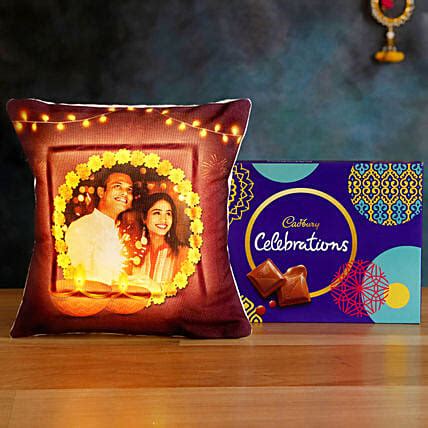 Buy Send Personalised Diwali Lights Led Cushion Cadbury Celebrations