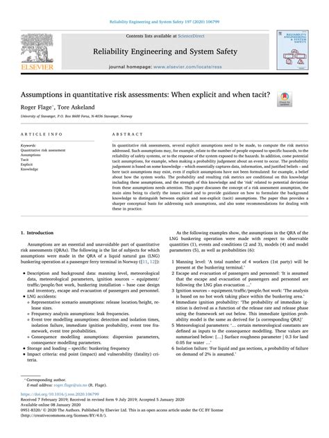 Pdf Assumptions In Quantitative Risk Assessments When Explicit And