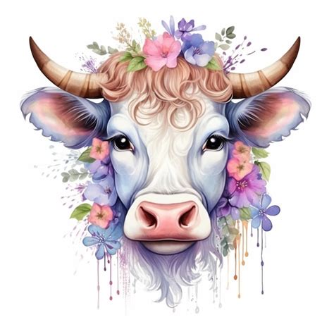 Premium Ai Image A Close Up Of A Cow With Flowers On Its Head Generative Ai