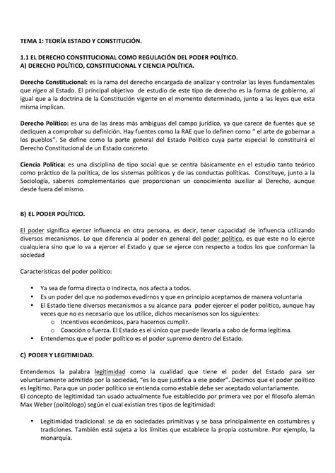 Tema 1 consti Apuntes 1 TEMA 1 TEORÍA ESTADO Y CONSTITUCIÓN 1 EL