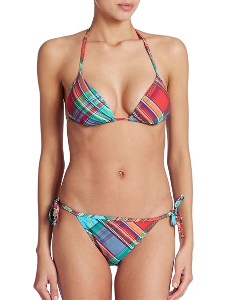 Polo Ralph Lauren Plaid Triangle Bikini Top Lyst