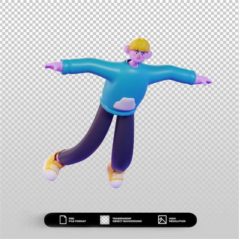 Pose flutuante de ilustração de personagem de renderização 3d PSD Premium