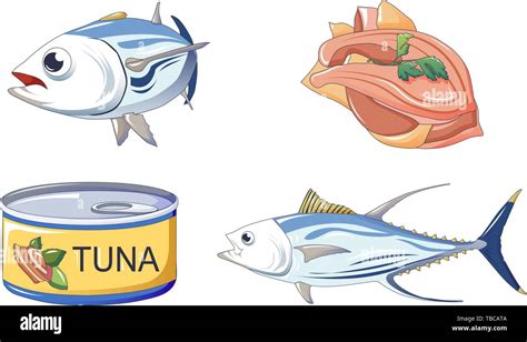 Tuna Fish Icons Set Cartoon Style Stock Vector Image Art Alamy