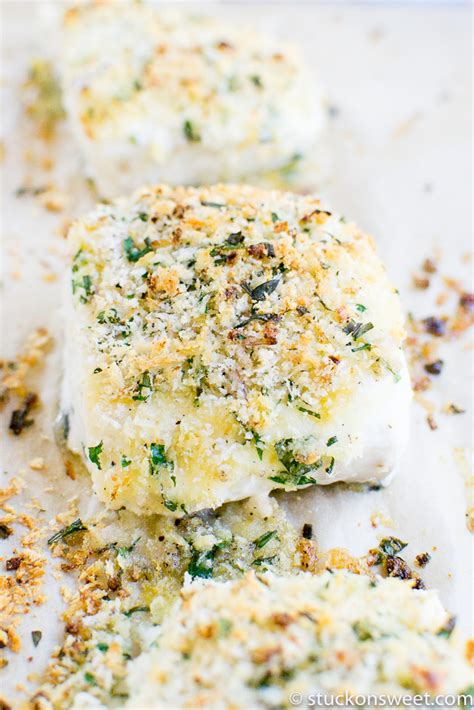 Baked Halibut With A Lemon Herb Crust Stuck On Sweet