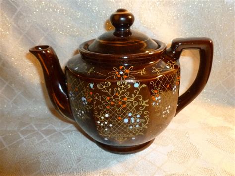 Beautiful Vintage Chocolate Brown Teapot With Intricate Floral Design