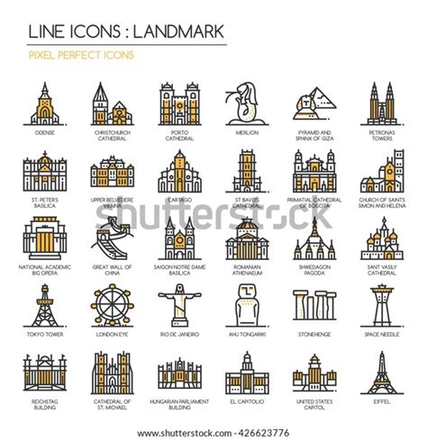 Landmark Thin Line Pixel Perfect Icons Stock Vector Royalty Free