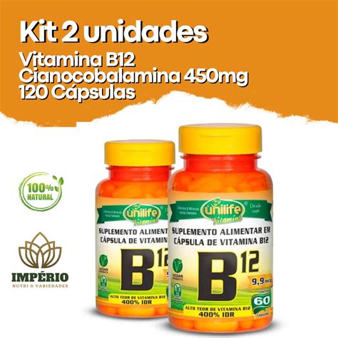 Kit C 2 Unidades Vitamina B12 Cianocobalamina 450mg 120 Cápsulas