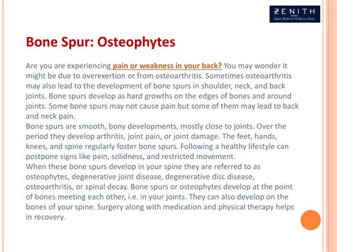 PPT - Bone Spurs - Osteophytes - Causes, Symptoms and Treatment ...