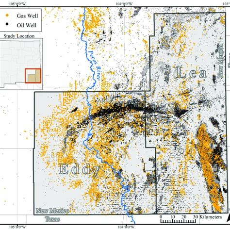 Study area map illustrating the distribution of oil and gas wells. | Download Scientific Diagram